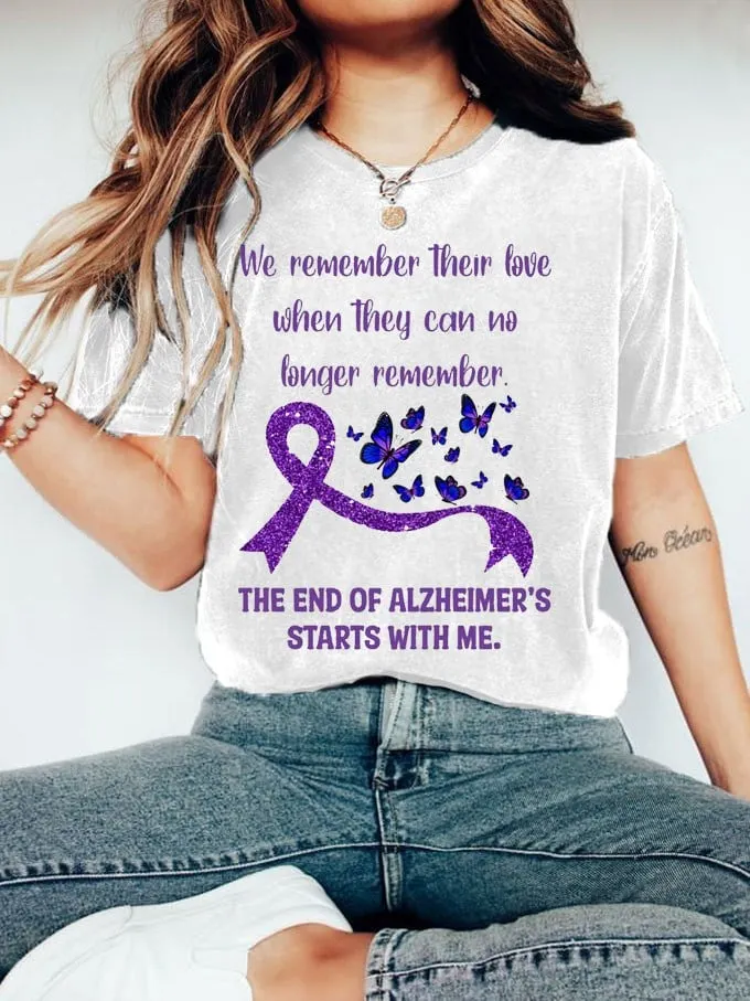 Women's The End of Alzheimer's Start With Me Dementia Alzheimer's Disease Awareness Printed T-Shirt