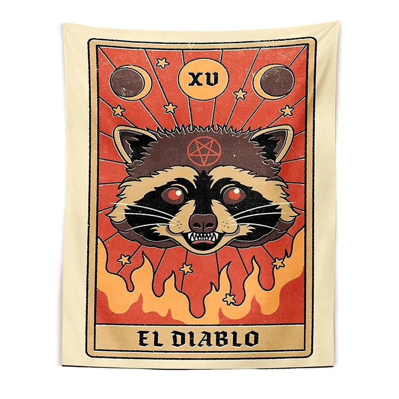 Black Tapestry Wall Hanging Tarot Cat Witchcraft Tapestry Art Divination Baphomet Occult Home Wall Black Cool Decor Cat Coven