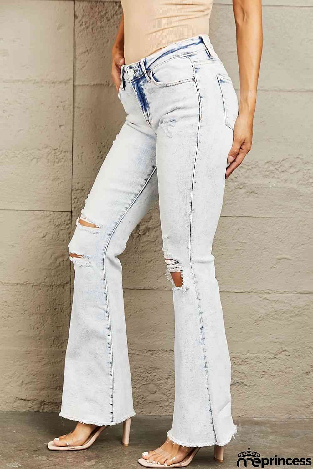 BAYEAS Mid Rise Acid Wash Distressed Jeans