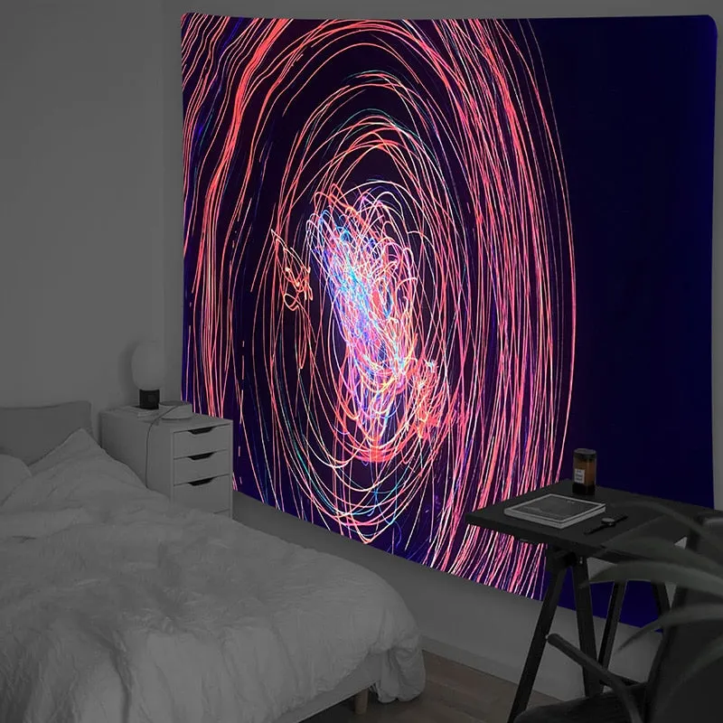 Fluorescent Tapestry Luminous Hanging Cloth Aesthetic Room Decor Home Psychedelic Background Wall Glows Under Ultraviolet Light