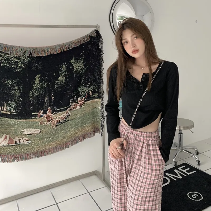 Brownm Brownm Sense Long-Sleeved T-Shirt Female 2024 Spring And Autumn New Korean Version Slim Careful Machine Bottom Shirt Short Student Jacket