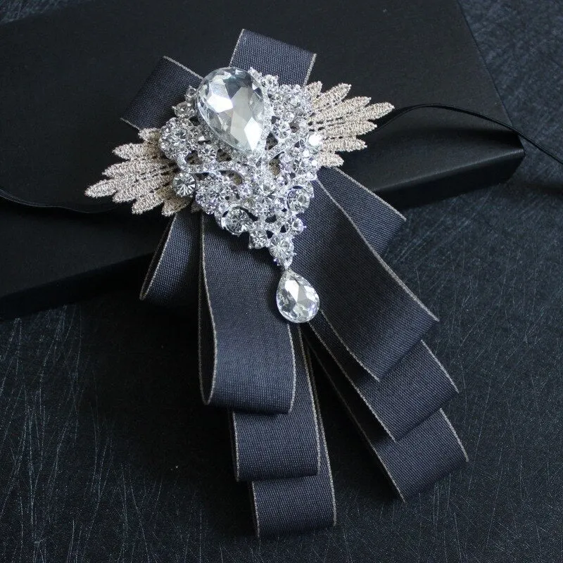 High-grade Handmade Diamond British Style Bow Ties Groom Groomsman Dress Suit Rhinestone Bowtie for Men Wedding Accessories