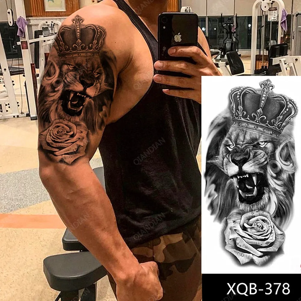 10 Piece/Set Waterproof Temporary Tattoo Sticker Lion King Rose Tiger Skull Forest Flower Body Arm Art Cool Sleeve Man Women