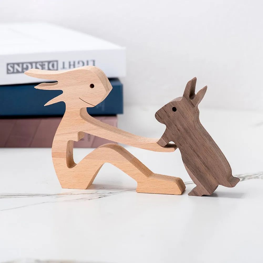 Family Puppy Wood Dog Craft Figurine Desktop Table Ornament Carving Model Creative Home Office Decoration Love Pet sculpture 515-1