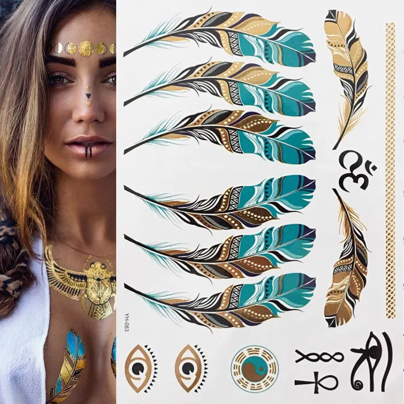 1pcs Tattoo Sticker Gold Foil Long-Lasting Temporary Temporary Tattoos for Girls