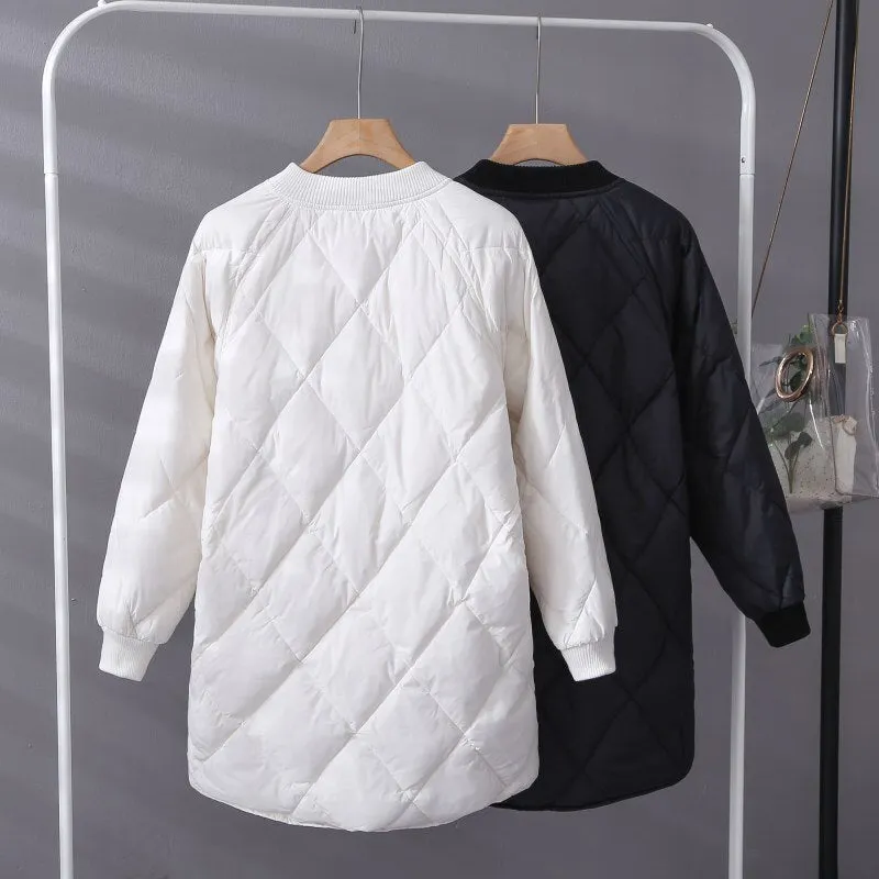 FTLZZ Winter Women White Duck Down Parka Ultra Light Loose Zipper Baseball Uniform Down Jacket Female Casual Long Down Outwear