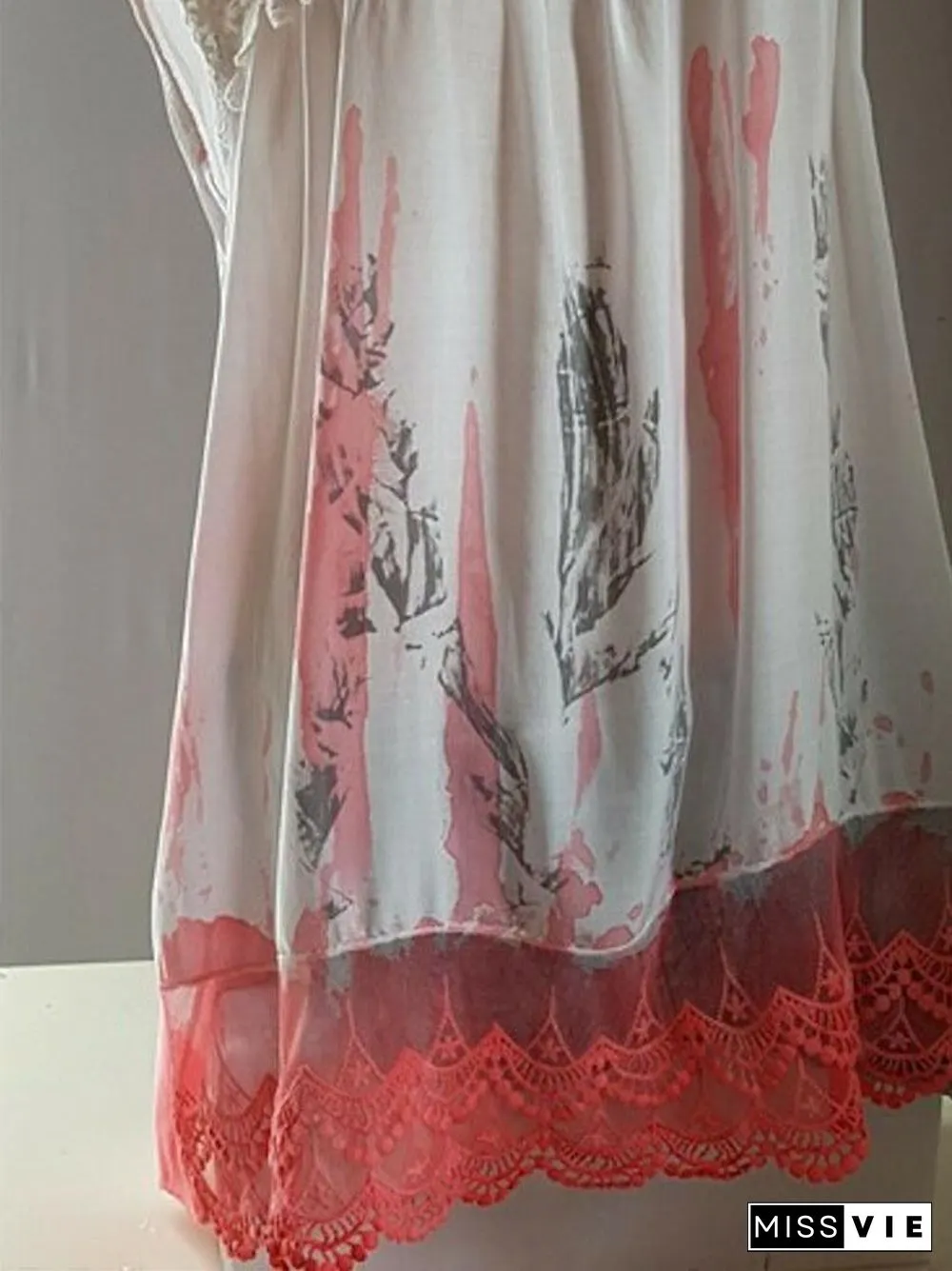 Women Sleeveless Printed Square Neck Lace Tops