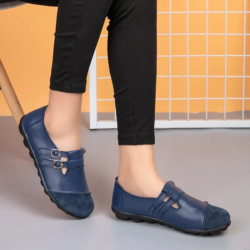 Women Shoes Genuine Leather Shoes Casual Flats Loafers Women Spring Autumn Ballet Flats Patchwork Designed Zapatos De Mujer