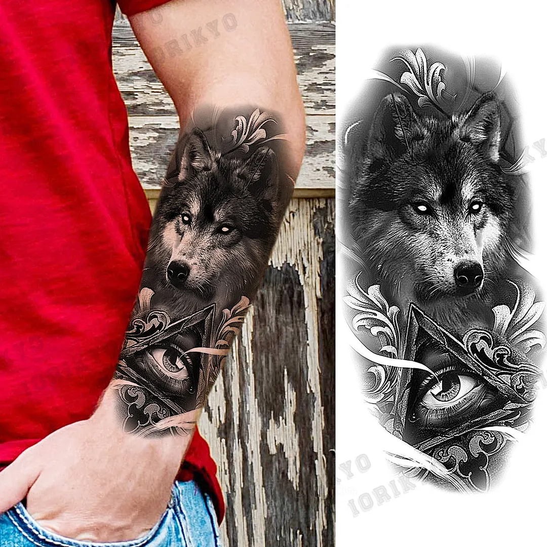 Black Devil Vampire Arm Temporary Tattoos For Women Adult Skull Lion Crown Compass Fake Tattoo Washable Body Art Painting Tatoos