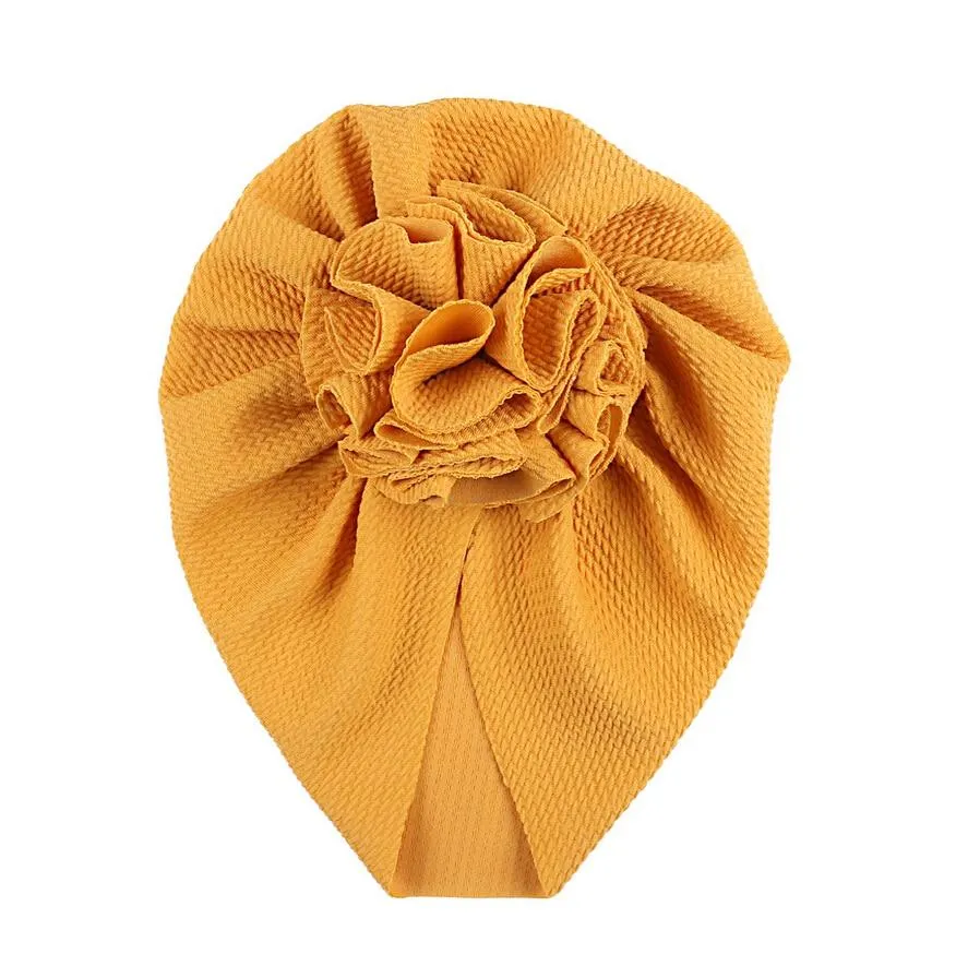 Newborn Baby Infant Toddler Boys Girls Solid Head Wrap Turban Cap Headband Beanie Hats Big Ruffled Flower Caps