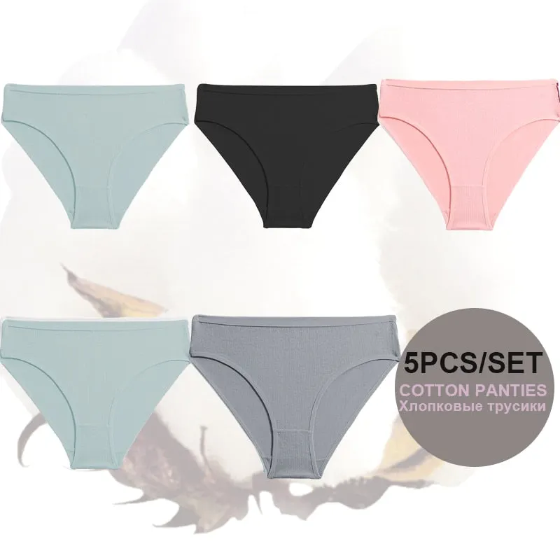 FINETOO 5PCS/Set Lingerie Cotton Women Panties Lingerie S-XL Briefs Sexy Ladies Intimates Underwear Female Pantys New Underpants