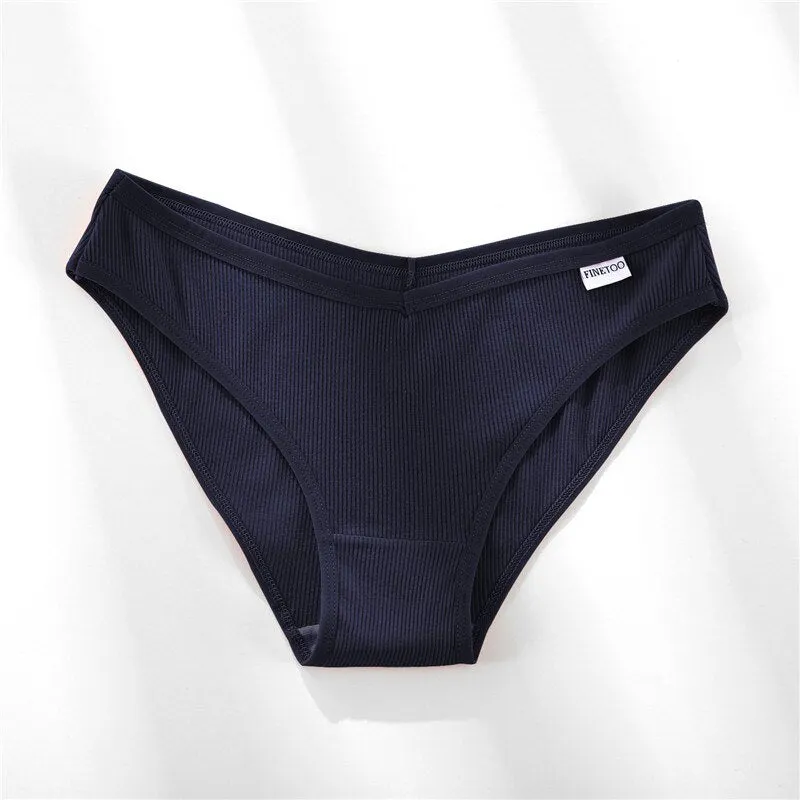 FINETOO Women's Underpants Soft Cotton Panties Girls Solid Color Briefs Striped Panty Sexy Lingerie Female Underwear M-XL Panty