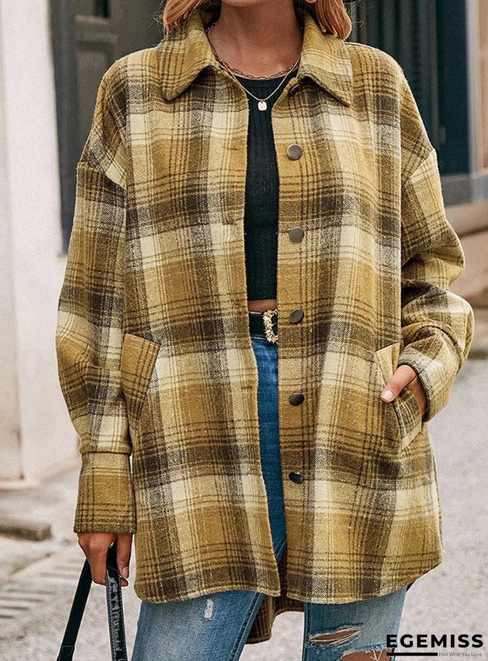 Loose Casual Plaid Single-breasted Shirt Jacket | EGEMISS