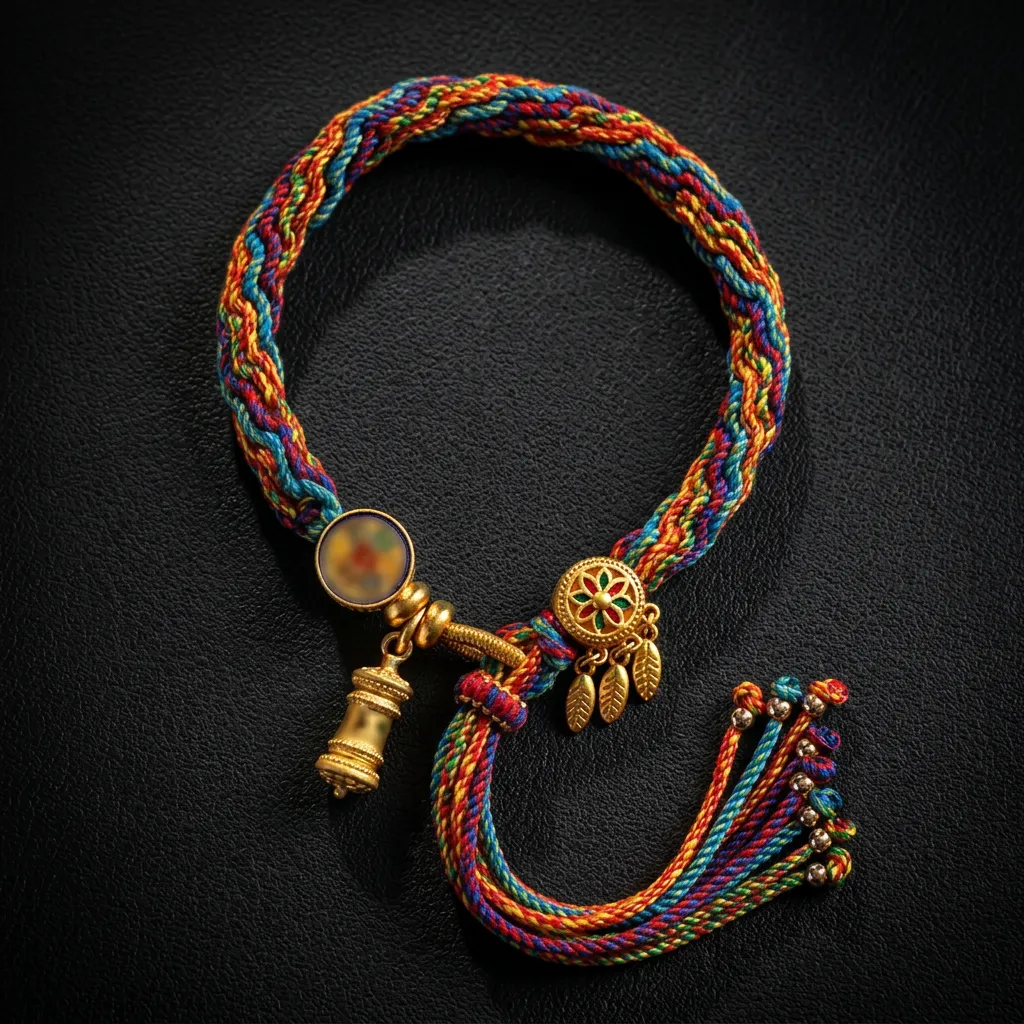 Eternal Harmony: Hand-Woven Tibetan Multicolored Talisman Bracelet Celestial Multicolored Braid