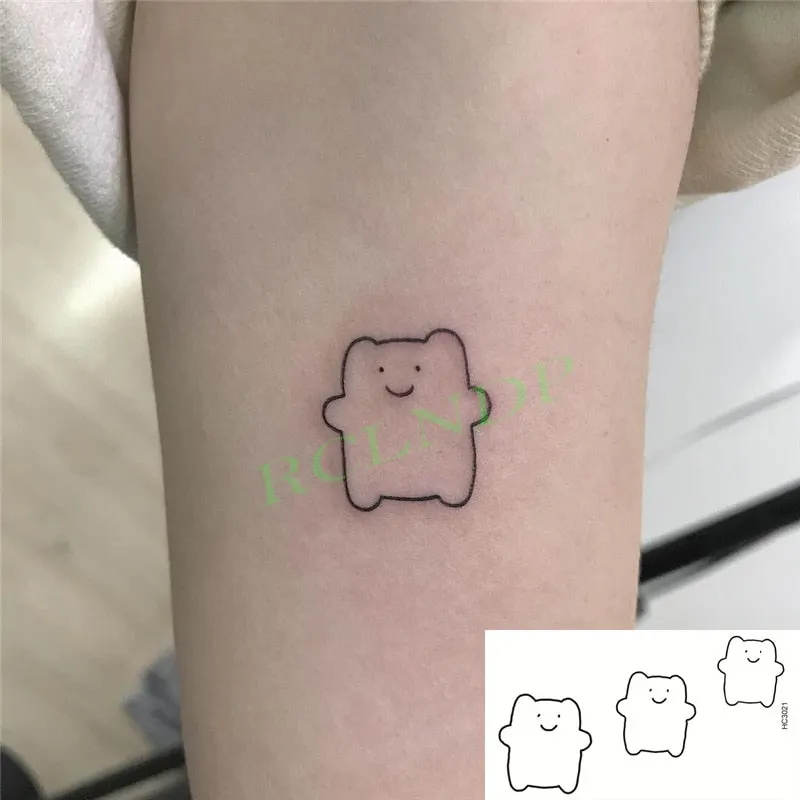 Waterproof Temporary Tattoo Sticker Cute Colorful Cartoon Bear Flash Tatoo Fake Tatto Body Art for Woman Men