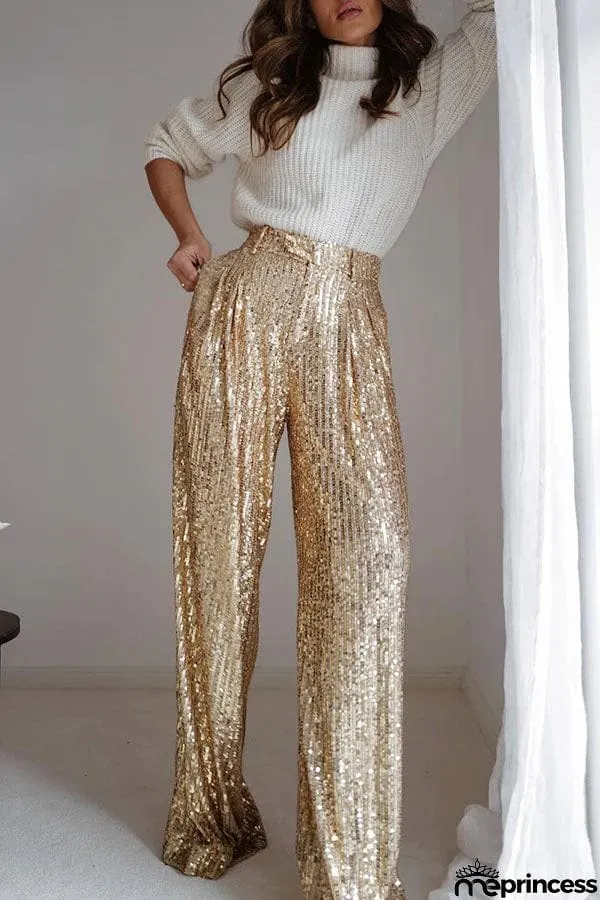 Got You Babe Sequin Pocketed Wide Leg Pants