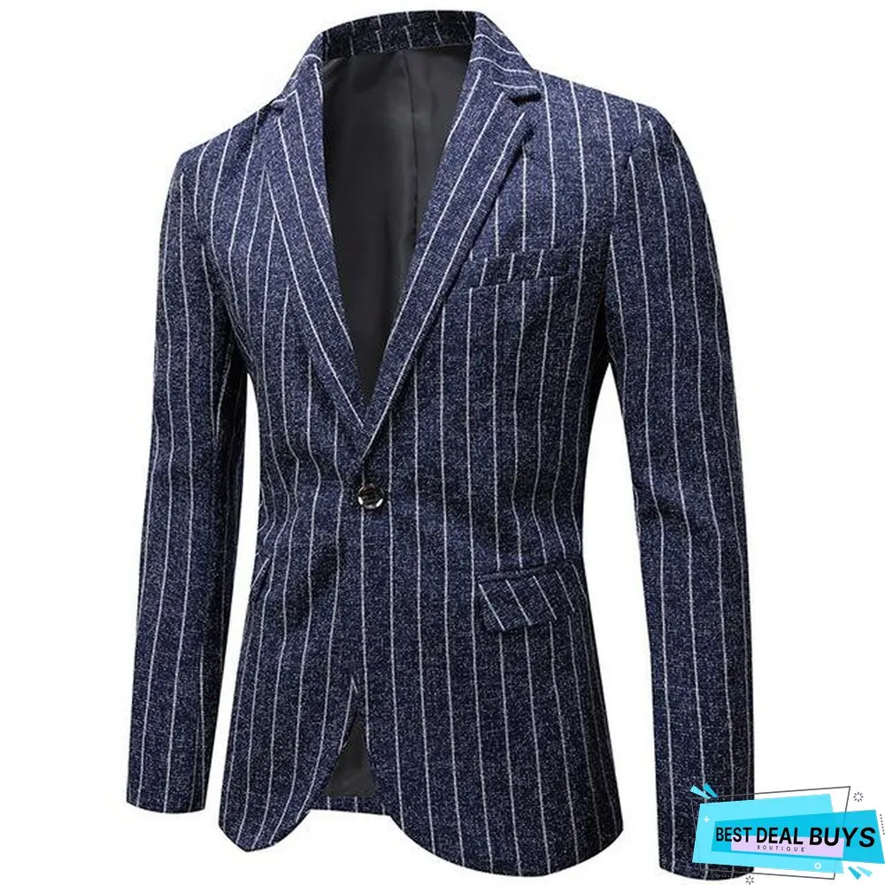 Men Jacket Blazers Stripe Suit Fashion Man Groom Business Causal Formal Blazer Jackets