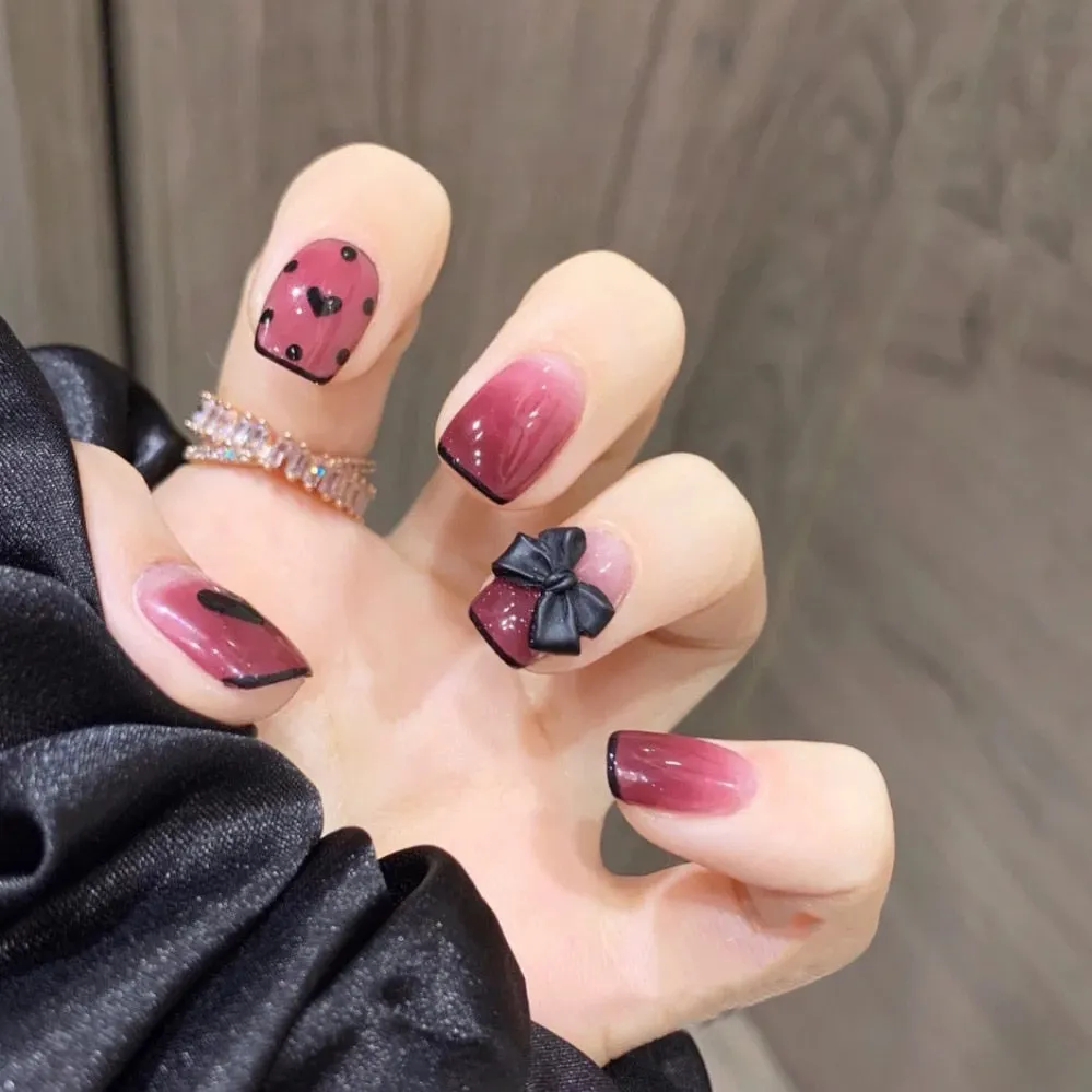 24pcs Butterfly Nail Patch Glue Type Removable Long Paragraph Fashion Manicure Wearable False Nails Patch With Glue Fake Nails-Nail Inspo