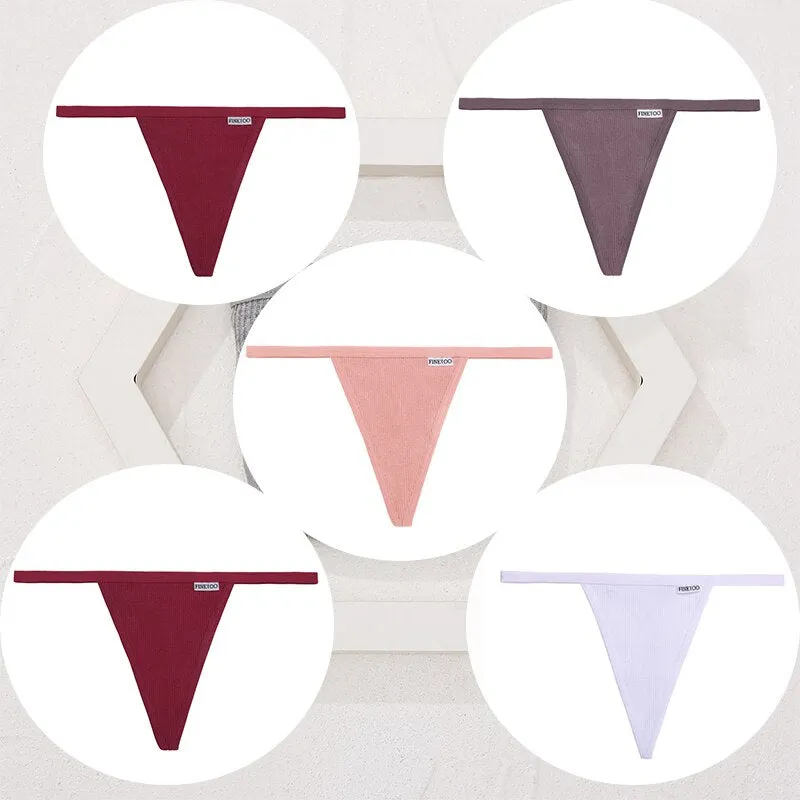 FINETOO 5PCS/Set Sexy G-string M-XL Cotton Girls Panties Women's Pantys Female Underpant Ladies Thong Lingerie Bikini Underwear