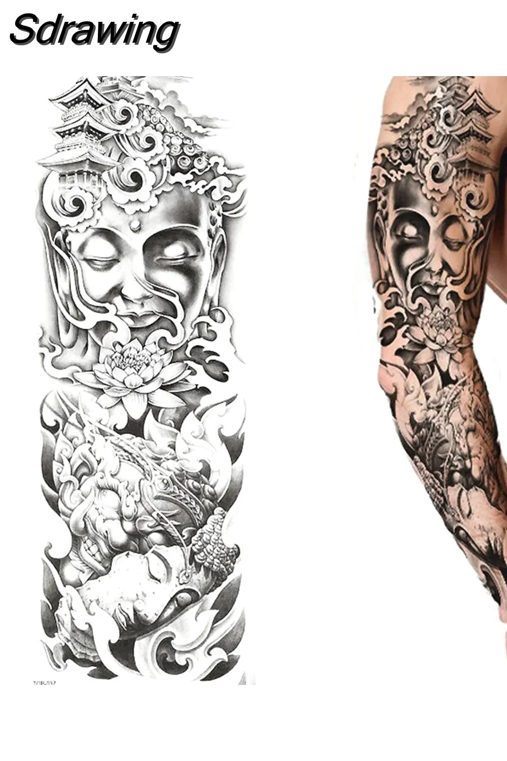Sdrawing Sheets Full Arm Leg Extra Large Temporary Tattoos, Body Art For Men And Women - Wolf,Tiger,Bear,Warrior,Tribal Symbol 430-0