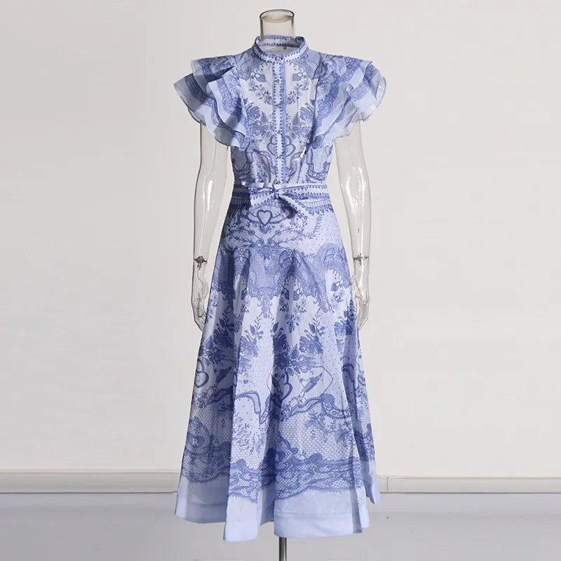 Brownm Fashion Printed Dress Women's Spring 2025 New Korean Casual High-Sleeve High-Rise Half-Senior Dress