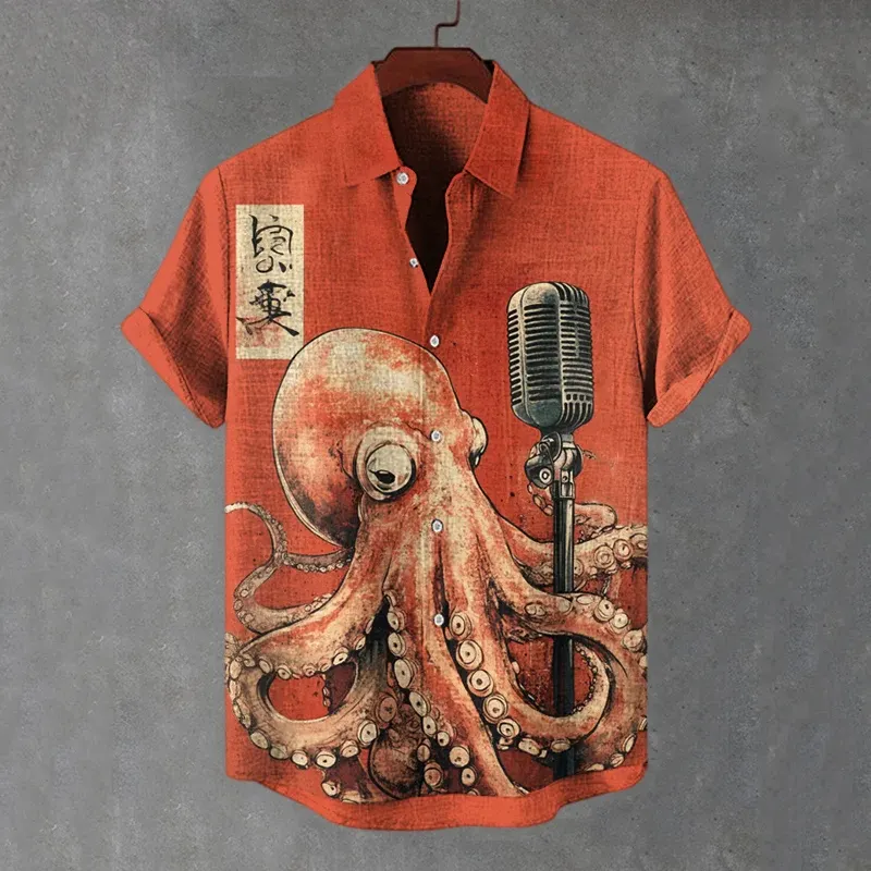 Men's Octopus Singer Art Print Casual Shirt
