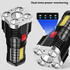 5COB+LED 500LM Portable Flashlight USB Rechargeable Power Display Torch