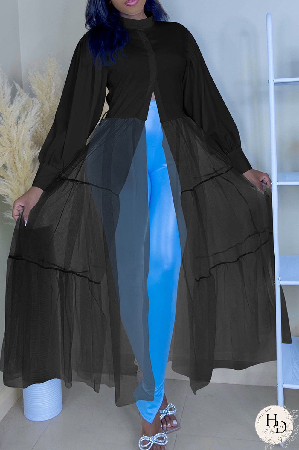 Black Fashion Casual Solid Split Joint Half A Turtleneck Long Sleeve Dresses