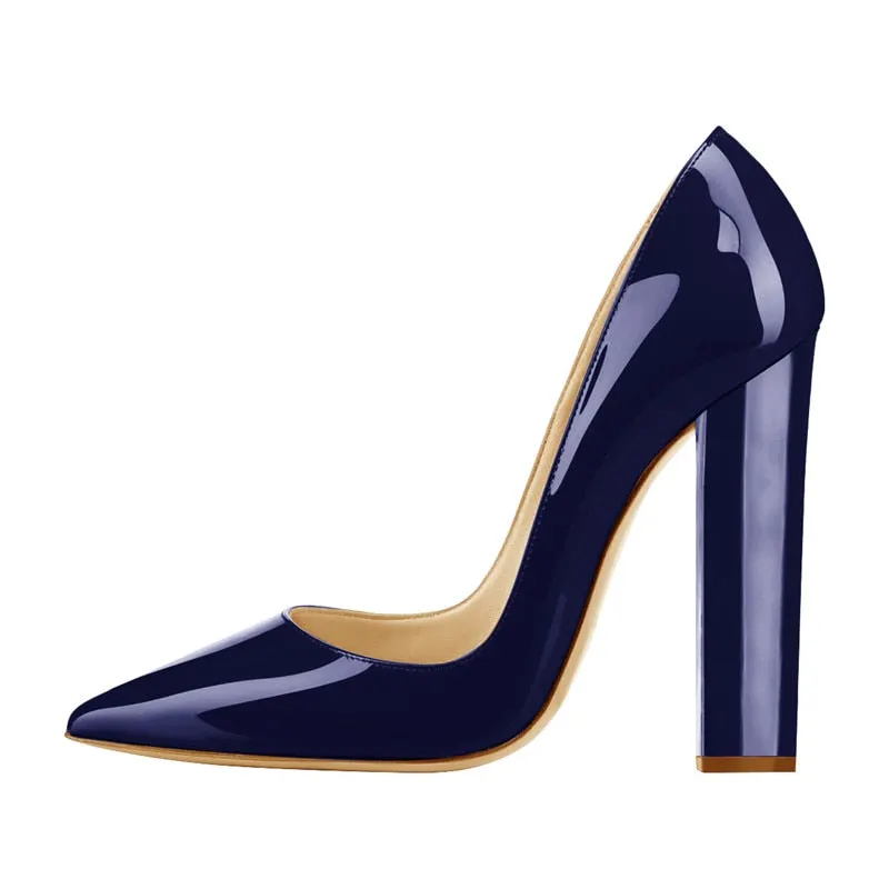 Onlymaker Women's Pumps Pointed Toe Block Classic 12cm High Slip On Thick Heels Wedding Office Dress Big Size Chunky Lady Pumps