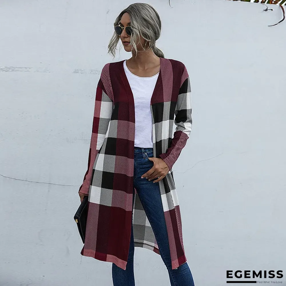 Autumn Women's Plaid Fashion Buttonless Straight Cardigan Coat Women | EGEMISS