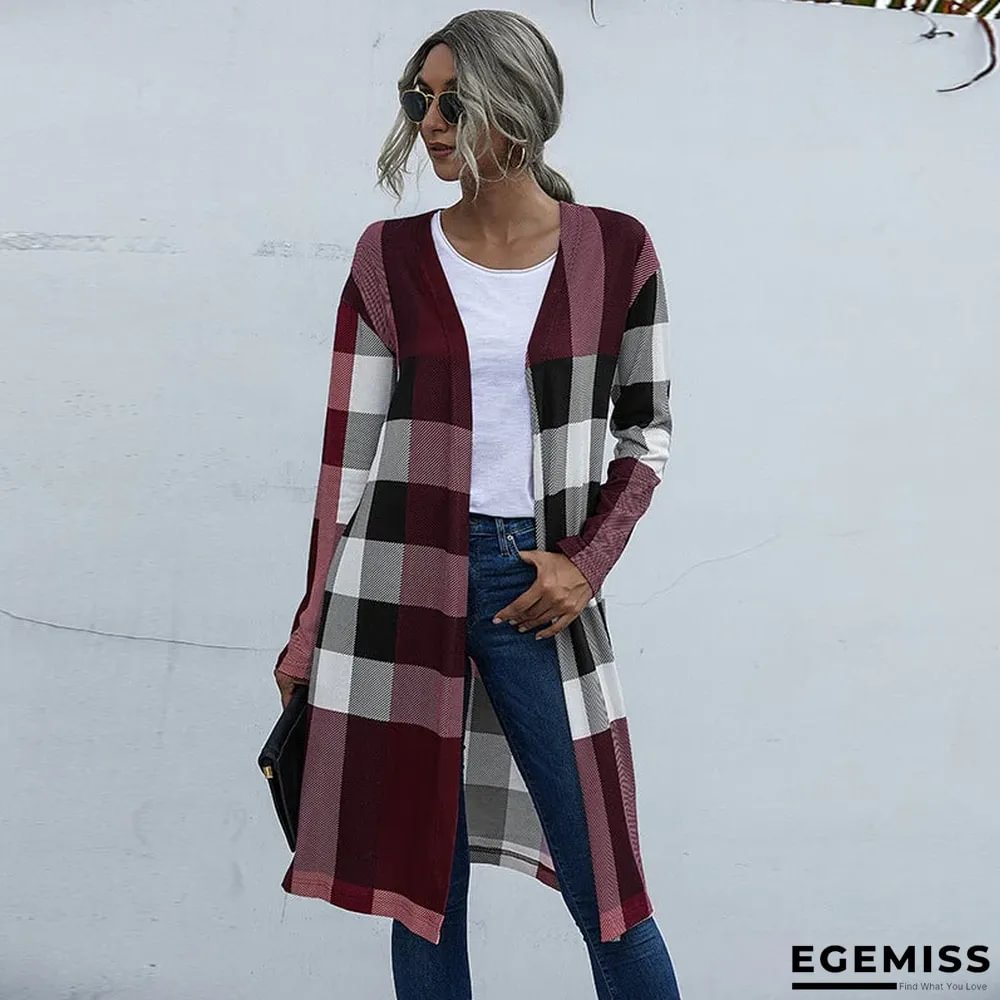 Autumn Women's Plaid Fashion Buttonless Straight Cardigan Coat Women | EGEMISS