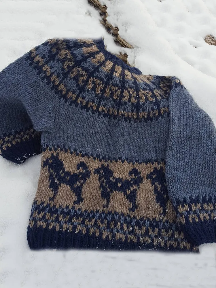 Vintage Warmth Knit Jacquard Icelandic Crew Neck Sweater（Unisex ）