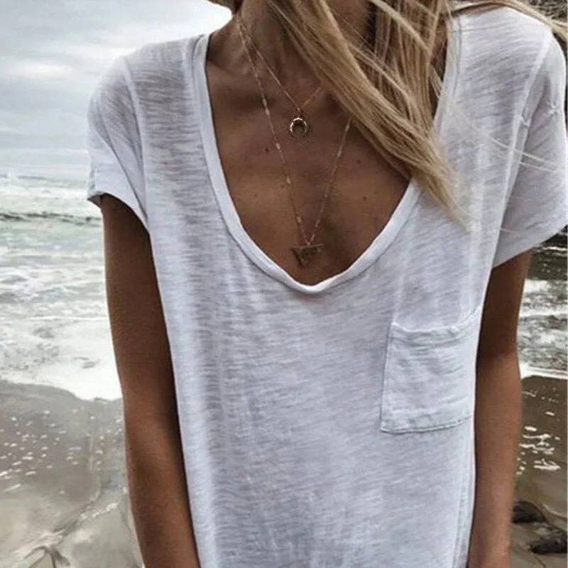 Women Shirt Tops Cotton Blend Solid Pocket Decoration Short Sleeve Casual Fashion Summer White Purple Khaki Gray Bluas Lady