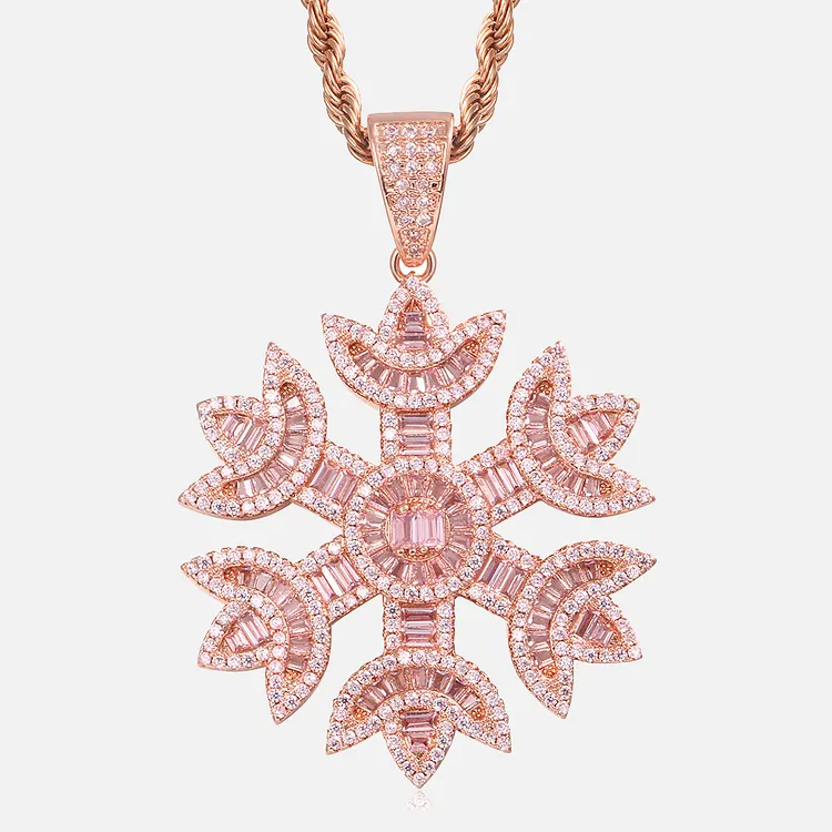 Iced Out Pink Snowflake Pendants Hip Hop Bling Necklaces For Women