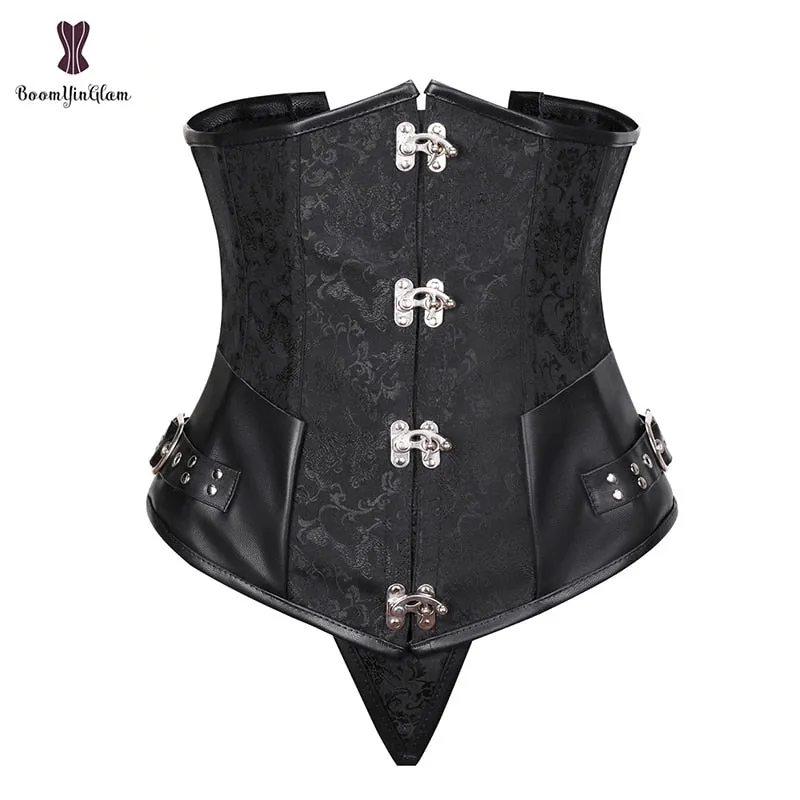Gothic Steampunk Heavy Duty Waist Cincher Underbust Corset Bustier Trainer Plus Size S-6XL