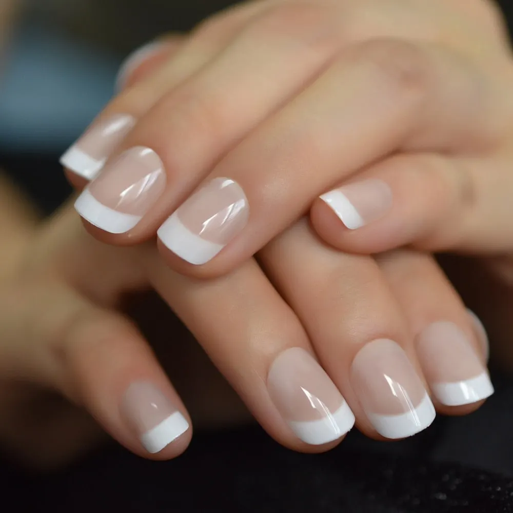 Nude Pink False Stick On Nails Natural French Miancure Short Lady's Nails Tips Acrylic Gel Fake Nail Set 24pcs-Nail Inspo