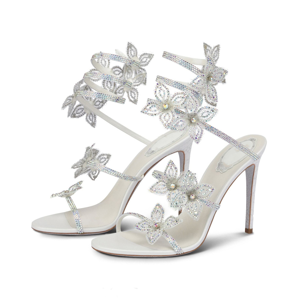 GOOSHOE Women's Rhinestone Flower High Heel Sandals Wrapped Rhinestone Sandals