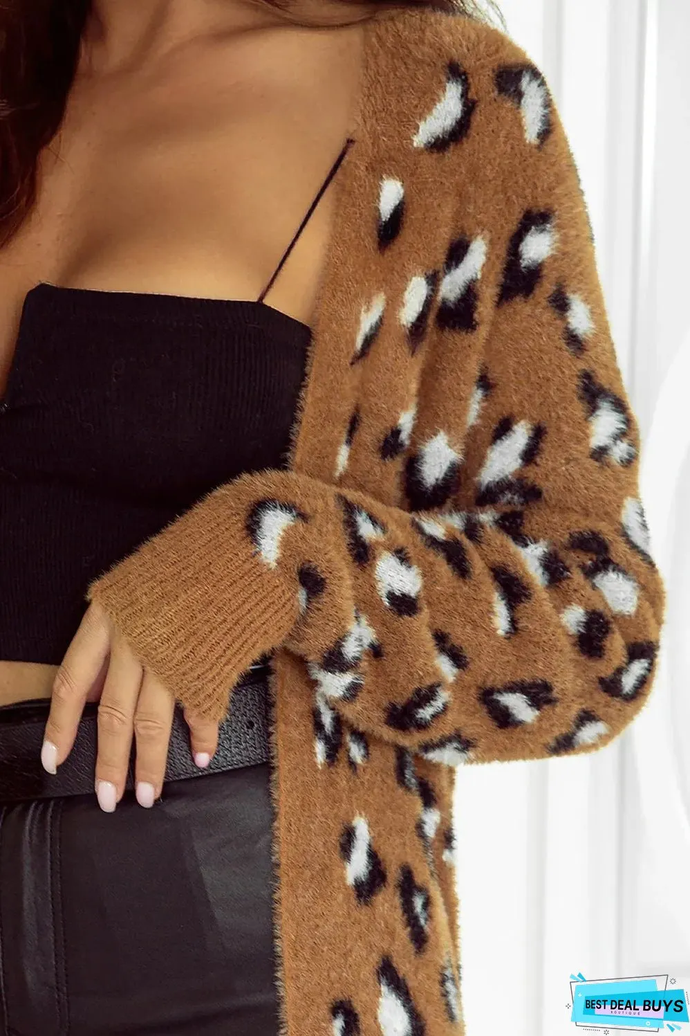 Brown Leopard Print Fur Cardigan