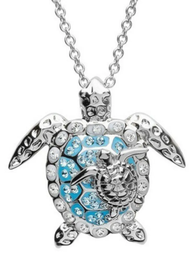 Two Tone Turtle Rhinestone Pendant Necklace