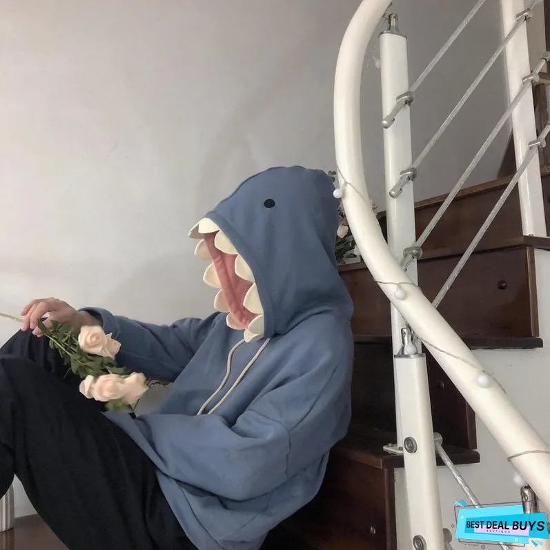 EOENKKY Funny Shark Patchwork Hoodies Women Autumn Kawaii Sweatshirt Oversized Casual Long Sleeve Pullover Woman Sweatshirt