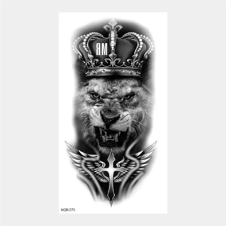 Sdrawing Temporary Tattoo Stickers Animal Tiger Lion Wolf Head Domineering Half Arm Big Picture Water Transfer Tatto Sticker