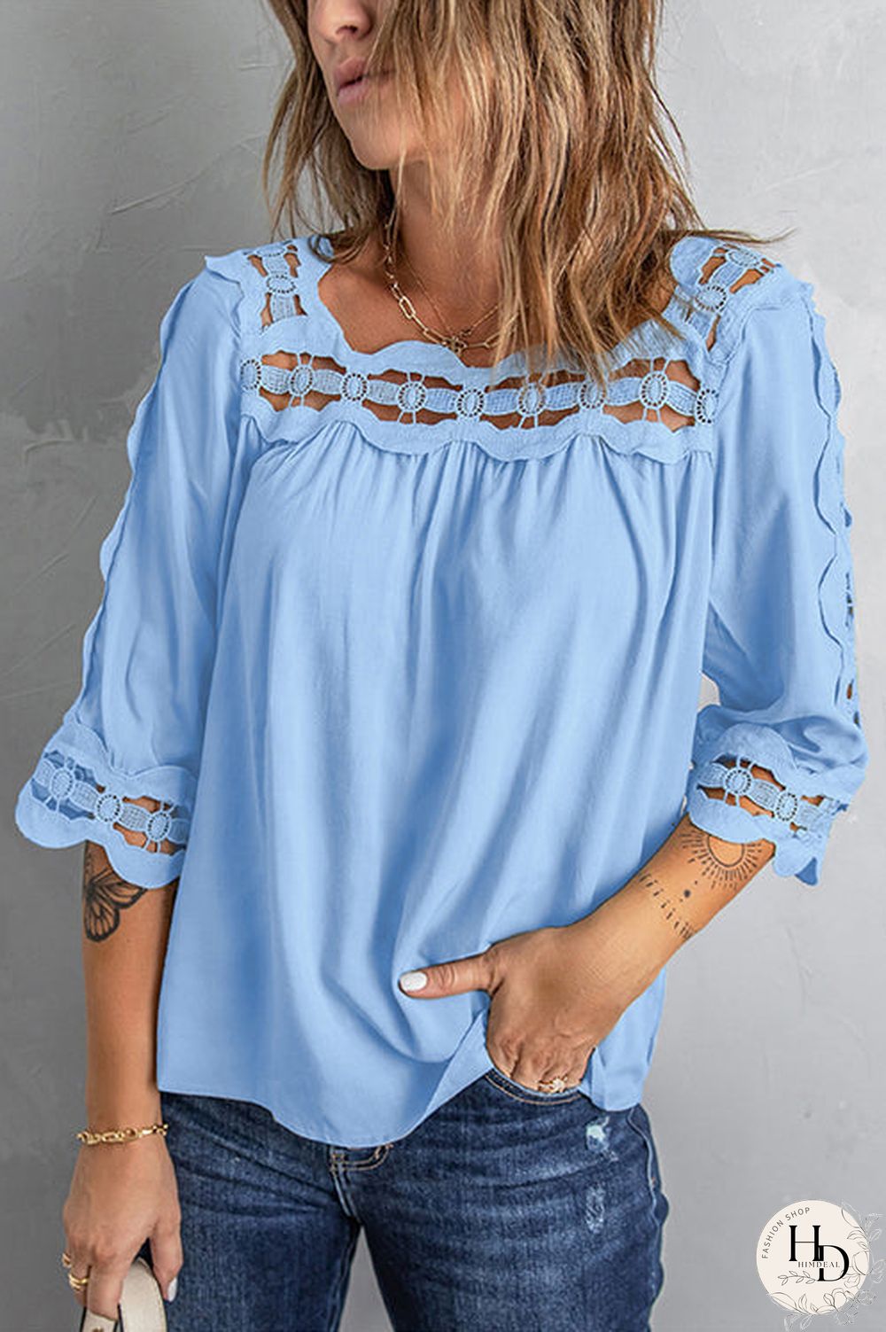 Crochet Trim Hollow Blouse