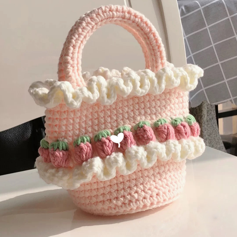 DIY Tulip Tote Craft Kit: Crochet Crossbody & Strawberry Cake Bag Yarn Set