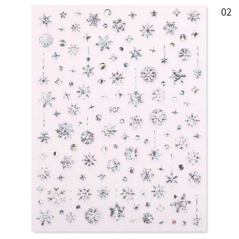 Sliver Bronzing 3D Christmas Nail Art Decoration Sticker Sparkly White Colorful Glitter Geometry Snowflake Winter Slider Foil
