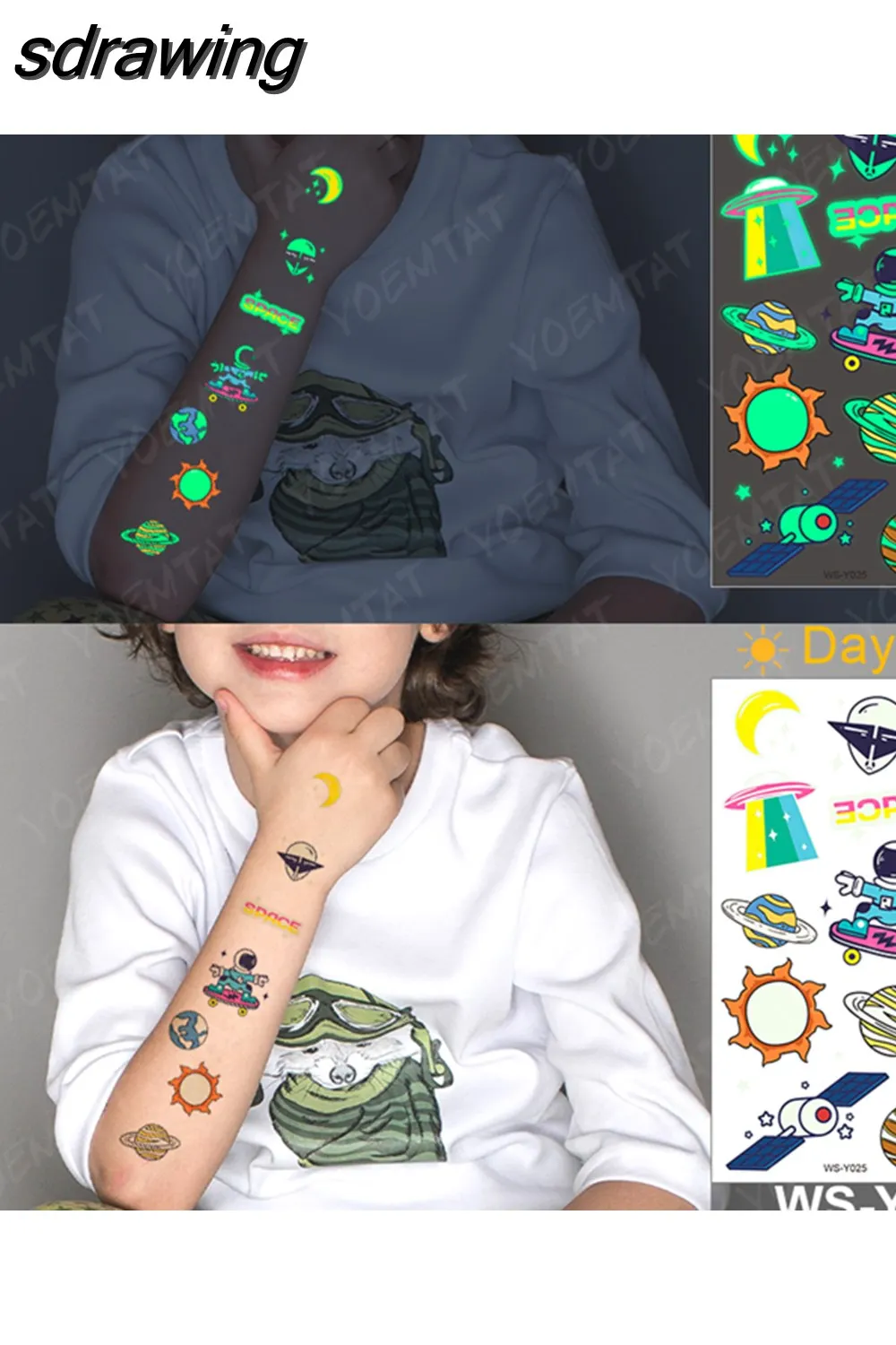 sdrawing Kids Luminous Waterproof Temporary Tattoo Stickers Cute Husky Poodle Corgi Dog Glowing Tatoo Arm Flashing Tatto Girl