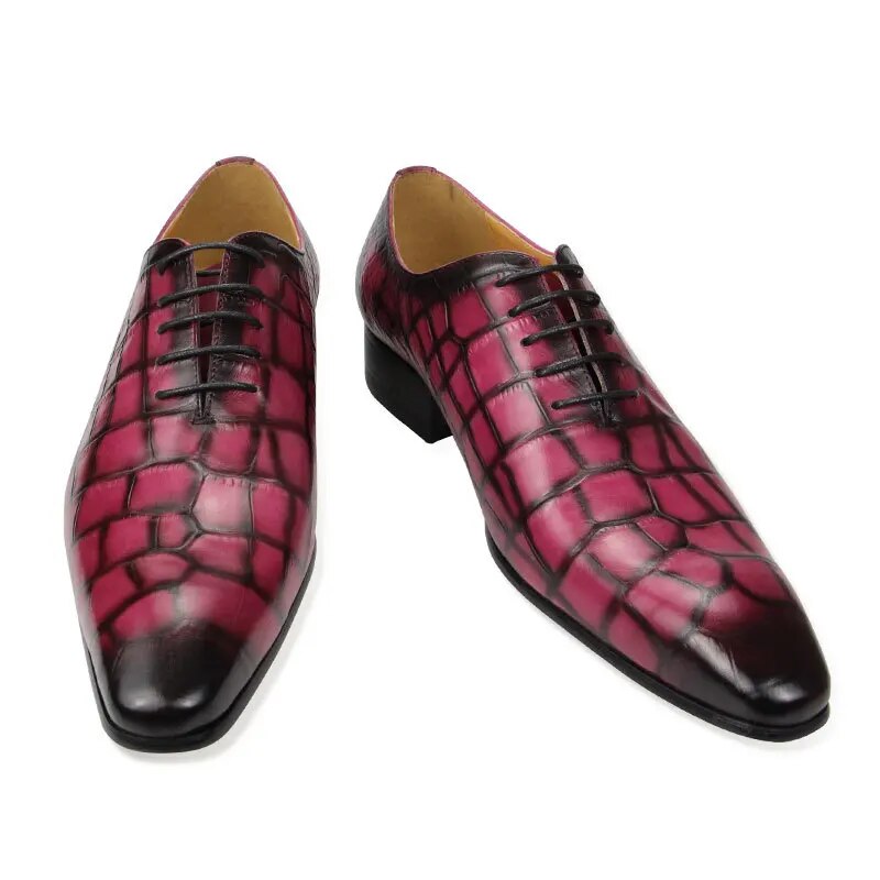 VCSHOES Mens Custom Wedding Shoes For Man Leather Dress Casual Formal Shoes Pointed Toe Gingham Party Men Shoes