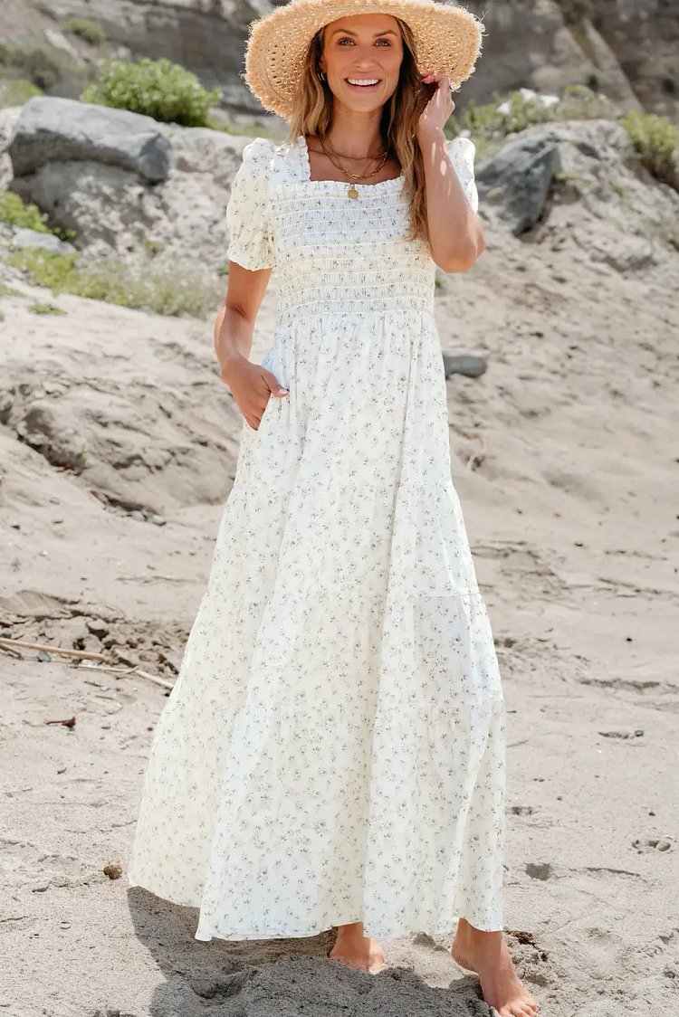 fresh white floral maxi dress