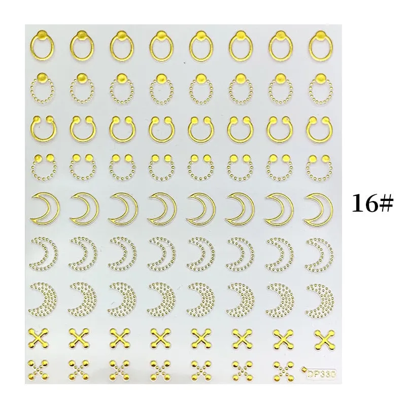 1 Sheet Christmas 5D Nail Stickers Gold And Sliver Snowflakes Transfer Nail Decals Slider Decoration For Manicuries