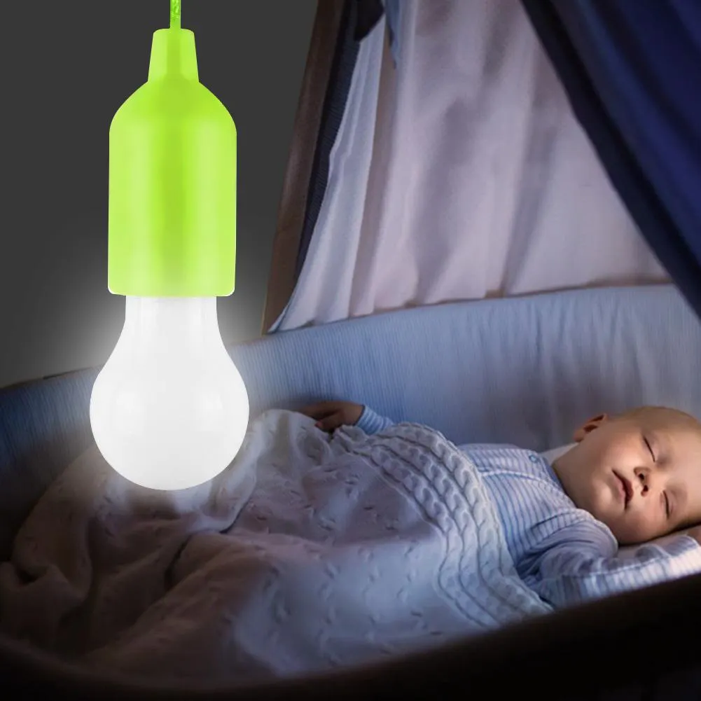 LED Hanging Light Bulb Battery Powered Colorful Pull Cord Bulbs (Green)