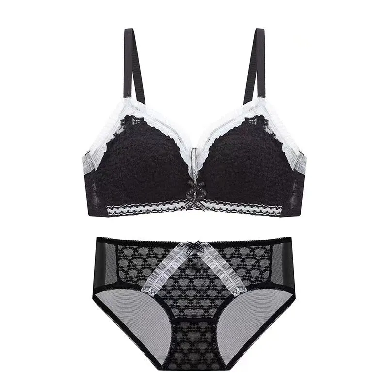 Japanese Style Cotton Bra Briefs Set Sexy Lace Bra Fashion Push Up Brassiere Seamless Comfort Panties Female Sexy  Lingerie Set